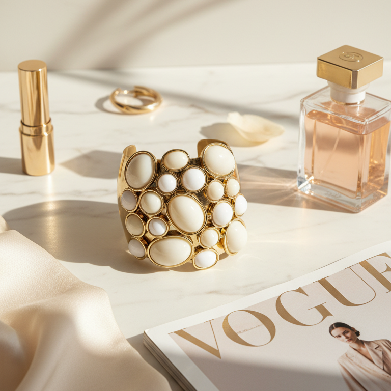 IVORAE Sculptural Gold & White Stone Cuff