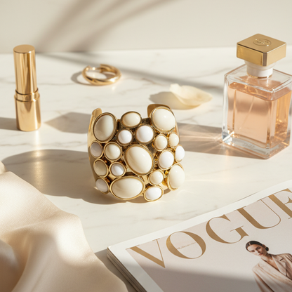 IVORAE Sculptural Gold & White Stone Cuff