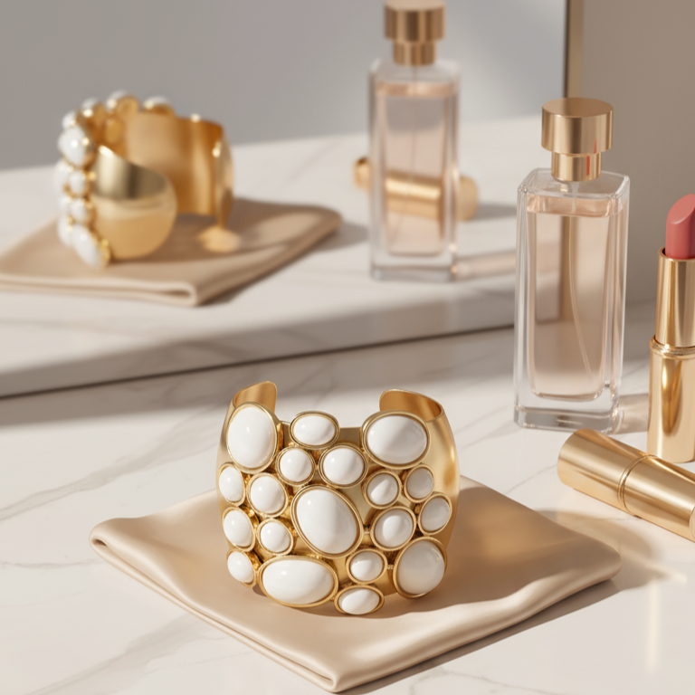 IVORAE Sculptural Gold & White Stone Cuff