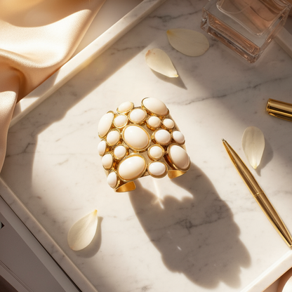 IVORAE Sculptural Gold & White Stone Cuff