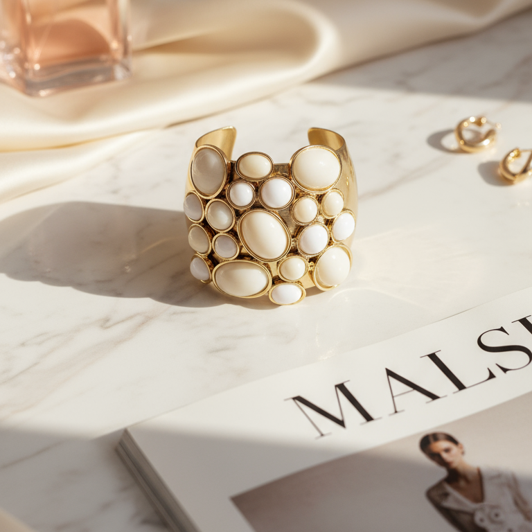 IVORAE Sculptural Gold & White Stone Cuff